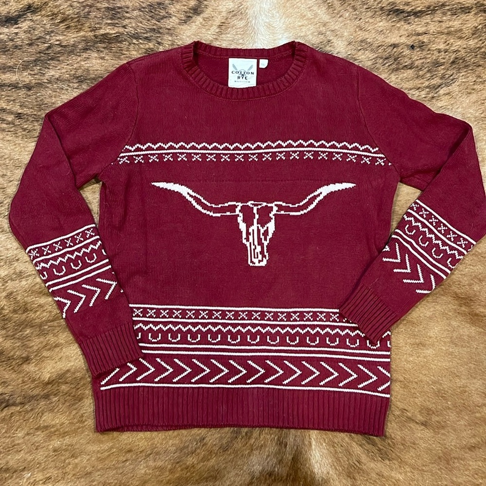 Red Longhorn Cotton & Rye sweater, size Medium